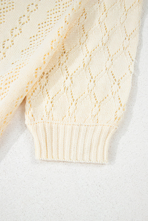 Textured Pointelle Knit Short Sleeve Pullover Sweater