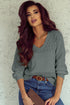 Textured Pointelle Knit V Neck Long Sleeve Sweater