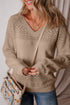 Textured Pointelle Knit V Neck Long Sleeve Sweater
