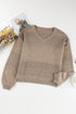 Textured Pointelle Knit V Neck Long Sleeve Sweater