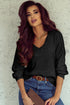Textured Pointelle Knit V Neck Long Sleeve Sweater