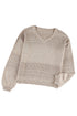 Textured Pointelle Knit V Neck Long Sleeve Sweater