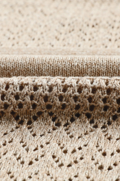 Textured Pointelle Knit V Neck Long Sleeve Sweater