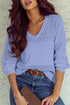 Textured Pointelle Knit V Neck Long Sleeve Sweater