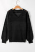 Textured Pointelle Knit V Neck Long Sleeve Sweater