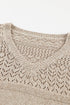 Textured Pointelle Knit V Neck Long Sleeve Sweater