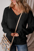 Textured Pointelle Knit V Neck Long Sleeve Sweater