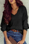 Textured Pointelle Knit V Neck Long Sleeve Sweater