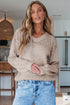 Textured Pointelle Knit V Neck Long Sleeve Sweater