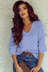 Textured Pointelle Knit V Neck Long Sleeve Sweater
