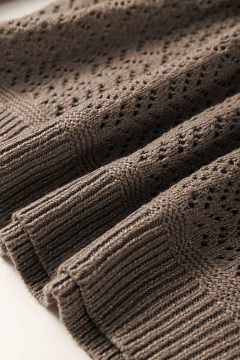 Textured Pointelle Knit V Neck Long Sleeve Sweater