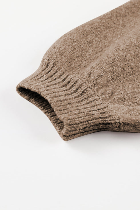 Textured Pointelle Knit V Neck Long Sleeve Sweater