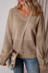 Textured Pointelle Knit V Neck Long Sleeve Sweater