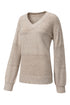 Textured Pointelle Knit V Neck Long Sleeve Sweater