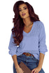 Textured Pointelle Knit V Neck Long Sleeve Sweater