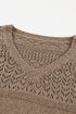 Textured Pointelle Knit V Neck Long Sleeve Sweater