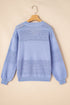 Textured Pointelle Knit V Neck Long Sleeve Sweater