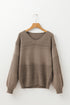 Textured Pointelle Knit V Neck Long Sleeve Sweater