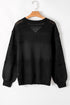 Textured Pointelle Knit V Neck Long Sleeve Sweater
