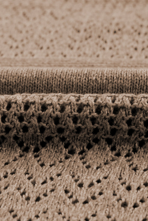 Textured Pointelle Knit V Neck Long Sleeve Sweater
