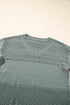 Textured Pointelle Knit V Neck Long Sleeve Sweater