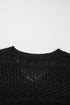 Textured Pointelle Knit V Neck Long Sleeve Sweater