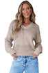 Textured Pointelle Knit V Neck Long Sleeve Sweater