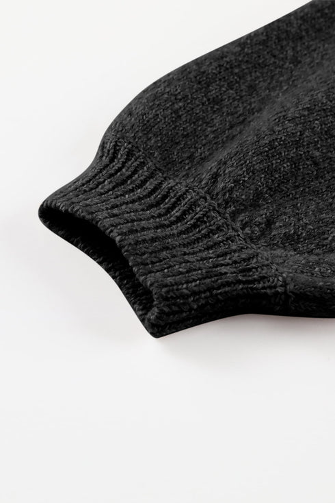 Textured Pointelle Knit V Neck Long Sleeve Sweater
