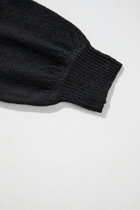 Textured Pointelle Knit V Neck Long Sleeve Sweater