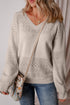 Textured Pointelle Knit V Neck Long Sleeve Sweater