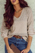 Textured Pointelle Knit V Neck Long Sleeve Sweater