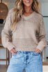 Textured Pointelle Knit V Neck Long Sleeve Sweater