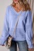 Textured Pointelle Knit V Neck Long Sleeve Sweater