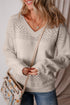 Textured Pointelle Knit V Neck Long Sleeve Sweater