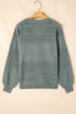 Textured Pointelle Knit V Neck Long Sleeve Sweater