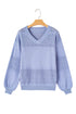 Textured Pointelle Knit V Neck Long Sleeve Sweater