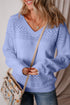 Textured Pointelle Knit V Neck Long Sleeve Sweater
