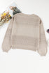 Textured Pointelle Knit V Neck Long Sleeve Sweater