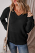 Textured Pointelle Knit V Neck Long Sleeve Sweater