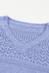 Textured Pointelle Knit V Neck Long Sleeve Sweater