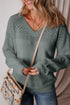 Textured Pointelle Knit V Neck Long Sleeve Sweater