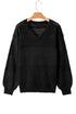 Textured Pointelle Knit V Neck Long Sleeve Sweater