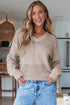 Textured Pointelle Knit V Neck Long Sleeve Sweater