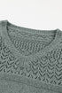 Textured Pointelle Knit V Neck Long Sleeve Sweater