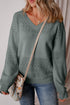 Textured Pointelle Knit V Neck Long Sleeve Sweater