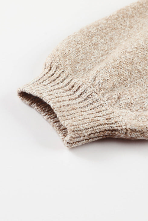 Textured Pointelle Knit V Neck Long Sleeve Sweater