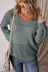 Textured Pointelle Knit V Neck Long Sleeve Sweater