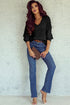 Textured Pointelle Knit V Neck Long Sleeve Sweater