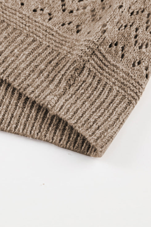 Textured Pointelle Knit V Neck Long Sleeve Sweater