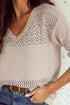 Textured Pointelle Knit V Neck Long Sleeve Sweater